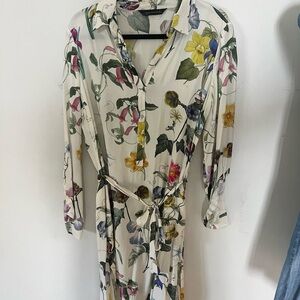 Zara button down floral midi dress with tie